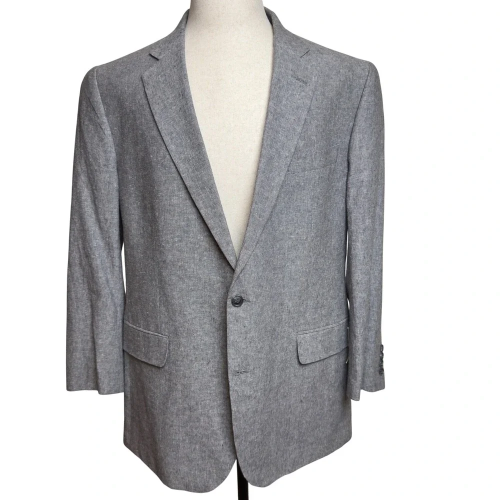 Stafford Signature‎ Grey Linen Cotton Blend Classic Fit Blazer Sport Coat 46 LNG